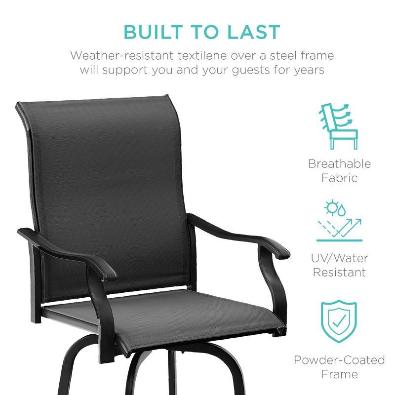 Best Choice Products Set of 2 Outdoor Swivel Bar Stools, Patio Barstool Chairs w/ 360 Rotation, All-Weather Mesh - Black