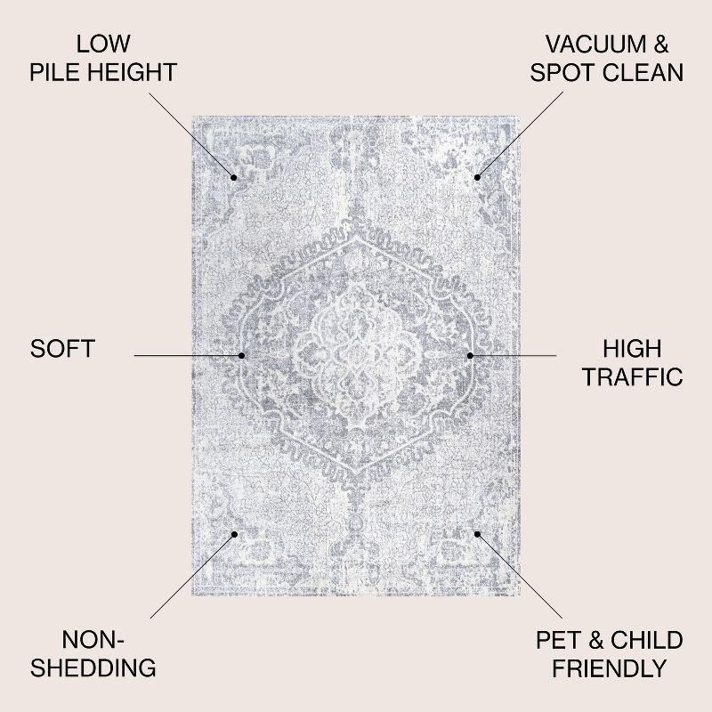 3' X 5' Modern Persian Vintage Medallion Area Rug, Gray/Ivory - JONATHAN Y