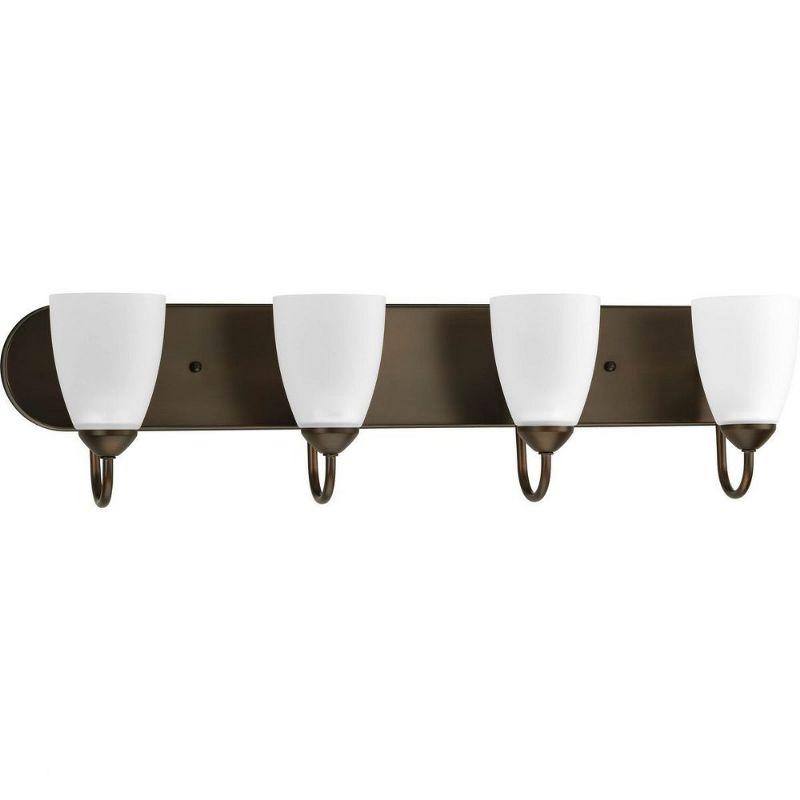 Progress Lighting Gather Collection 4-Light Bath Bracket, Brushed Nickel, Etched Glass Shades