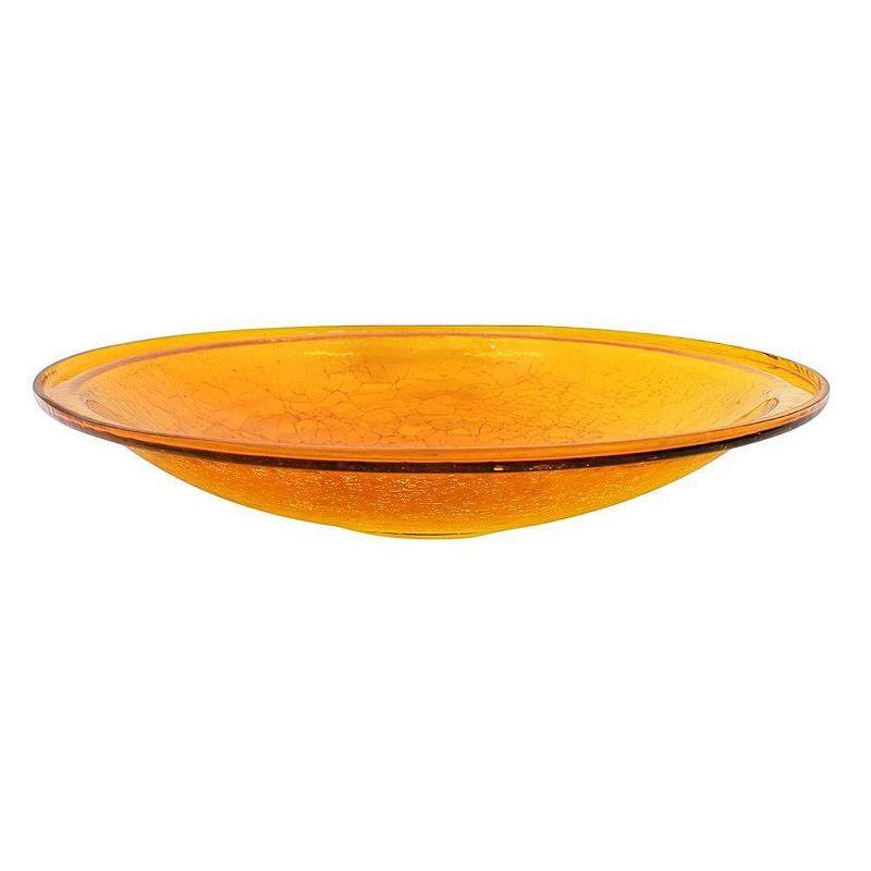 Mandarin Orange Crackle Glass Birdbath Bowl with Stand