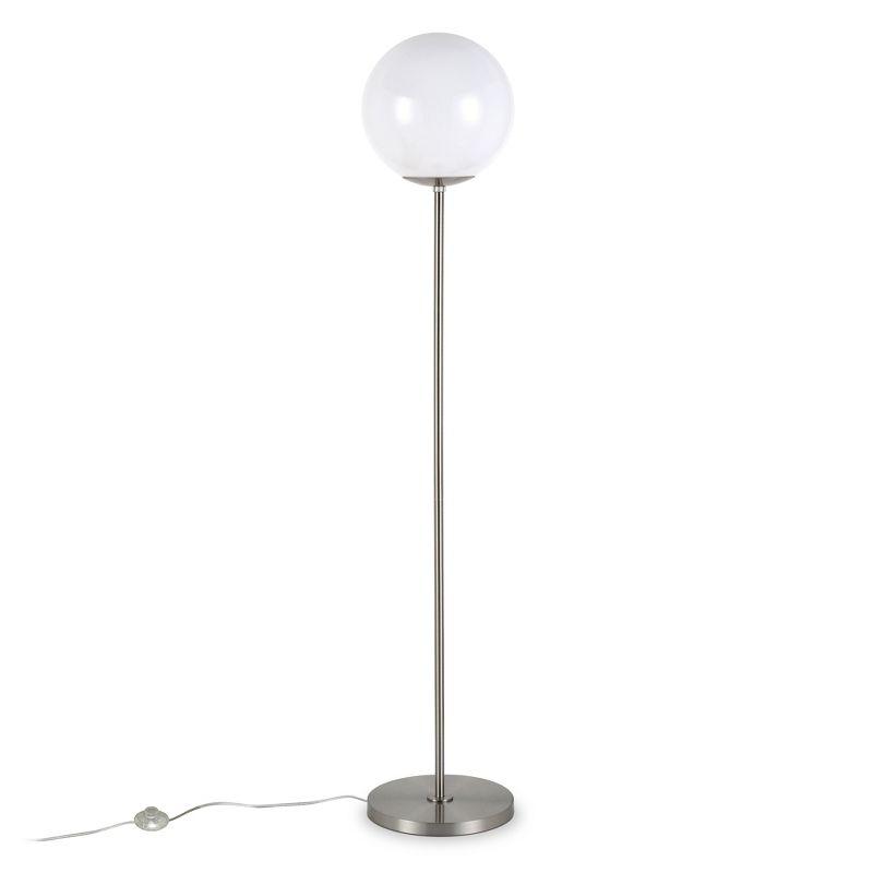 Elevated Nickel Globe & Stem Floor Lamp with White Sphere