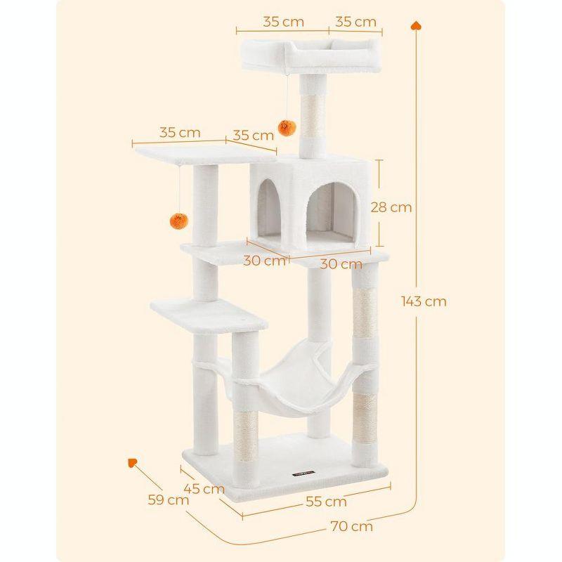 Feandrea Cat Tree, 56.3¡å H Cat Tower for Indoor Cats, Multi-Level Cat Condo with 4 Scratching Posts, 2 Perches, Hammock, Cave, Cream White