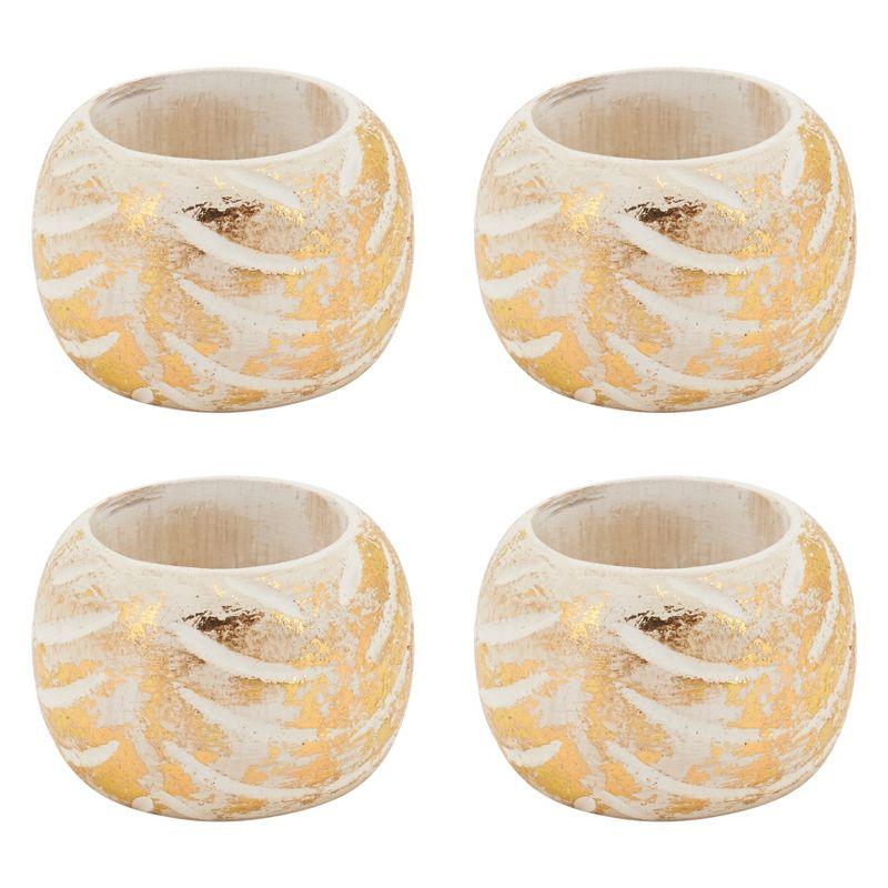 Distressed Gold Foil Print Mango Wood Napkin Rings, Set of 4