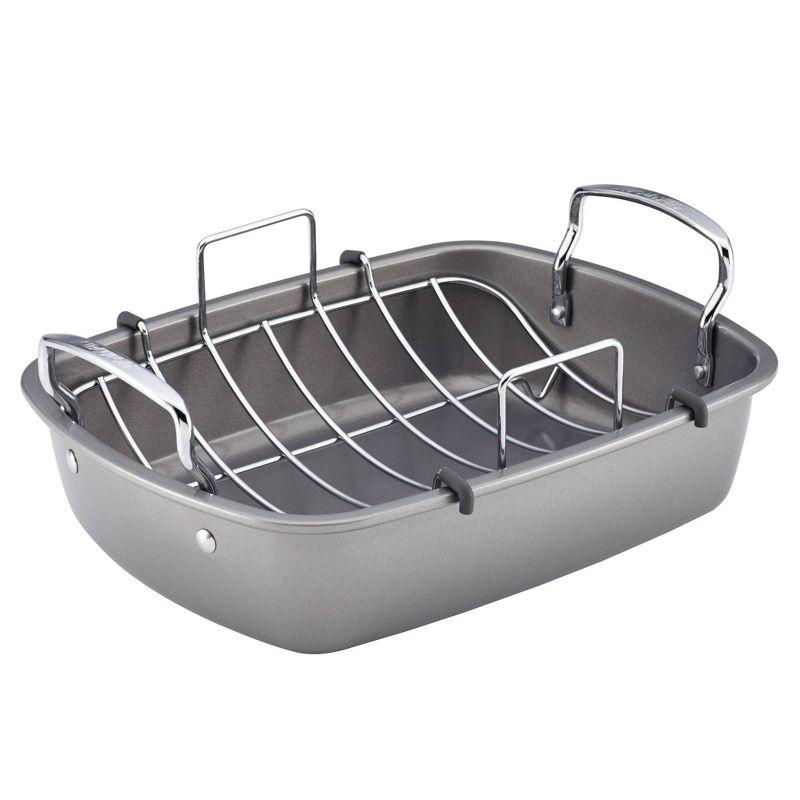 Circulon Bakeware Nonstick Roasting Pan / Roaster with Rack, 17-Inch x 13-Inch, Gray