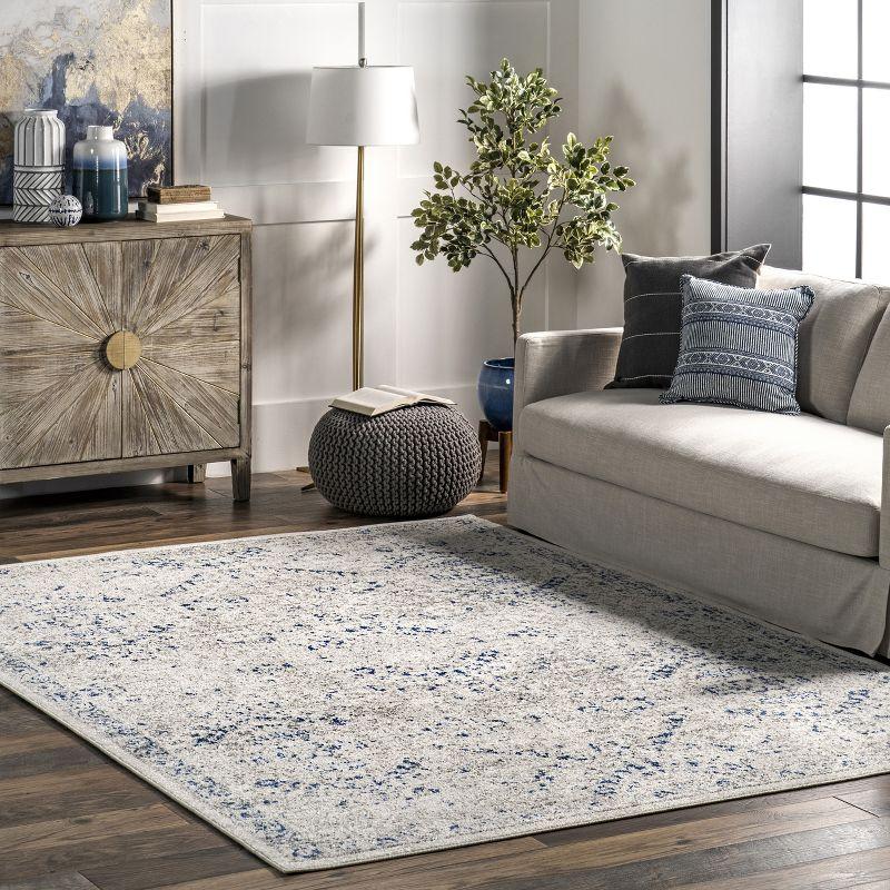 Elegant Vintage Blue 26" Stain-Resistant Synthetic Area Rug