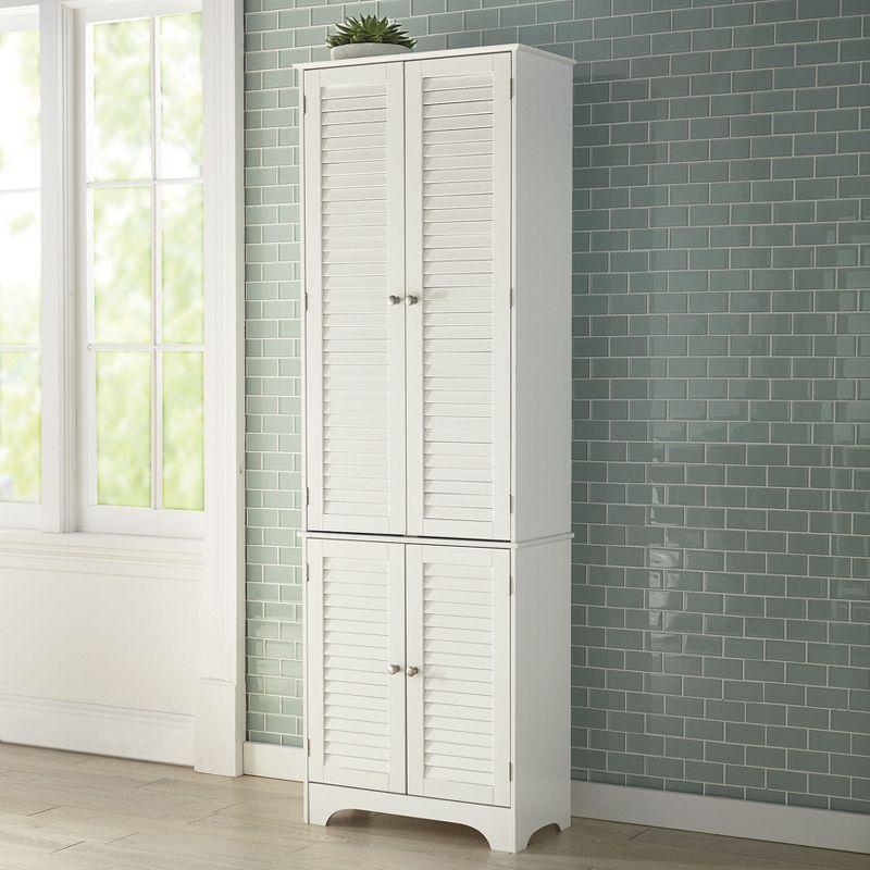 White MDF Louvre Linen Cabinet with Double Doors