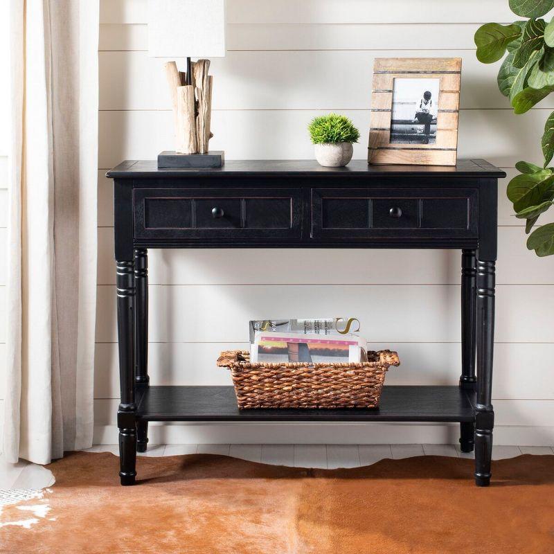 Gray Pine Wood and Metal 2-Drawer Console Table