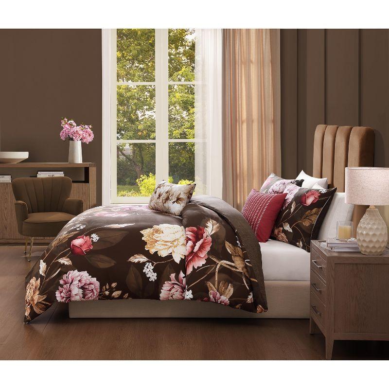 BeBeJan Bebejan Floral Garden on Mocha 100% Cotton 5-Piece Reversible Comforter Set