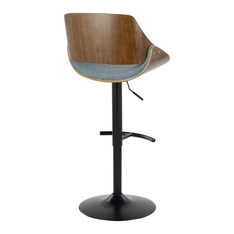 Set of 2 Fabrizzi Adjustable Barstools Walnut/Black/Blue - LumiSource: Modern Swivel, Contoured Seat, Metal Frame