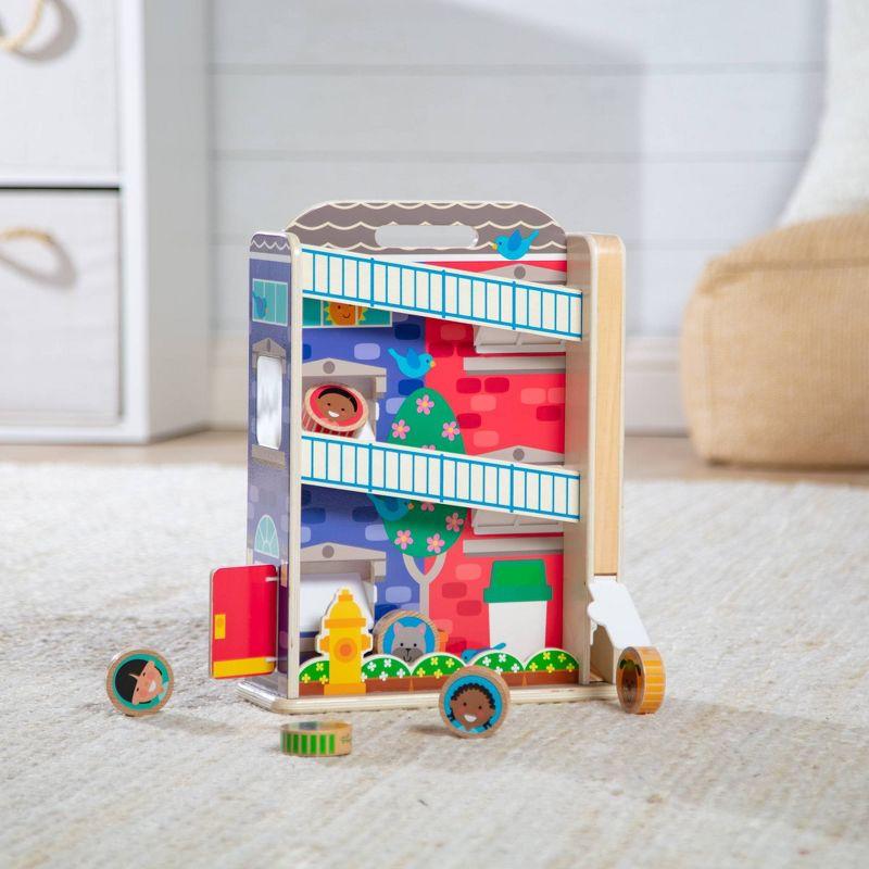 Colorful Wooden Town House Tumble Playset with Disks