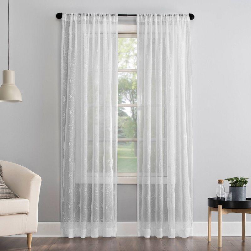 63"x50" Tamaryn Embroidered Trellis Sheer Rod Pocket Curtain Panel White - No. 918: Modern Polyester Curtains