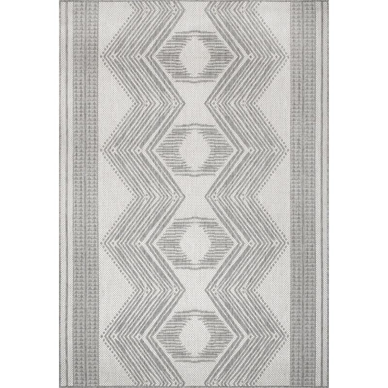 Light Grey Synthetic Flat Woven Square Indoor/Outdoor Rug