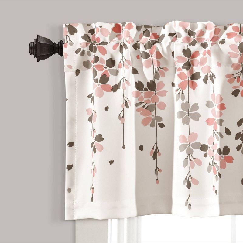 Blush and Gray Floral Rod Pocket Valance