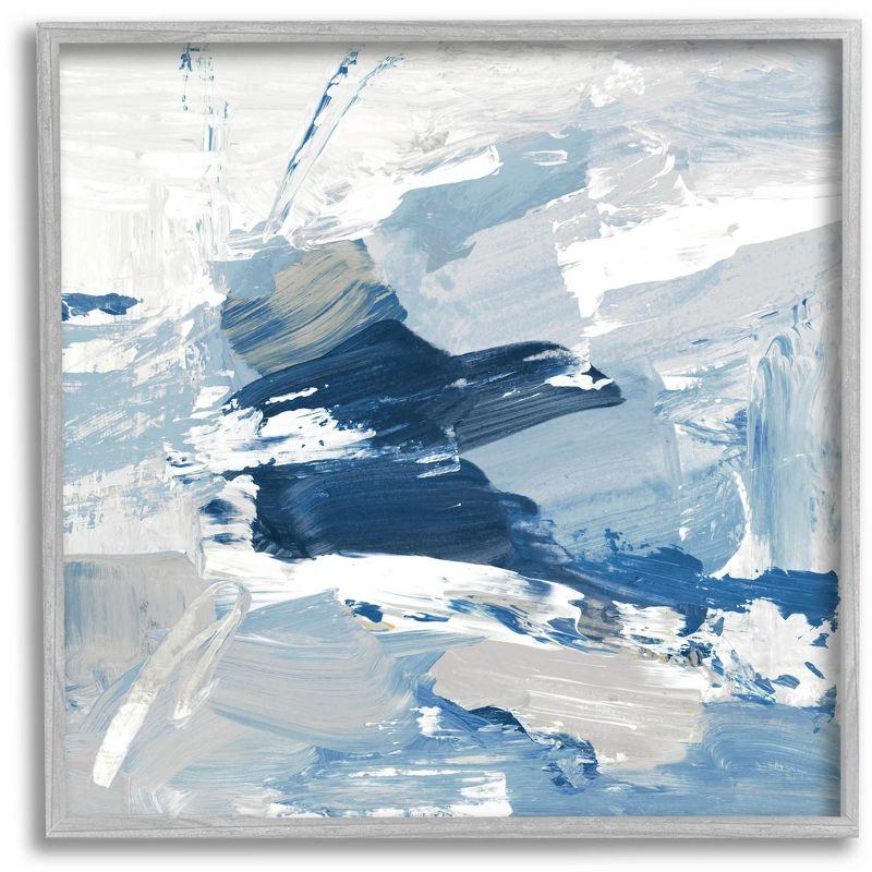 Abstract Blue and White Canvas Art with Gray Frame, 17 x 17