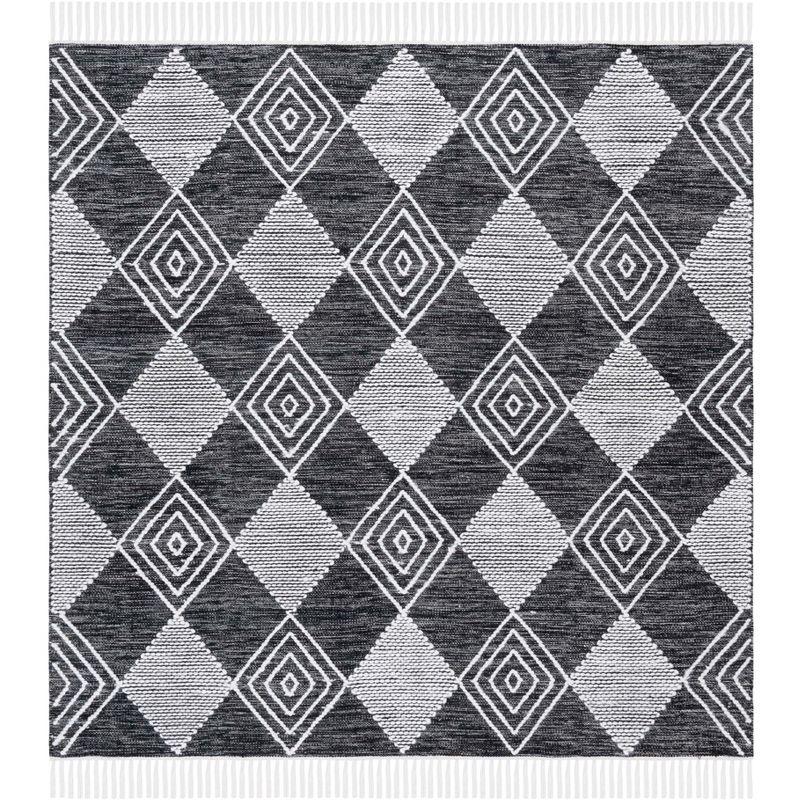 Kilim KLM306 Hand Woven Area Rug - Black/Ivory - 6'x6' - Safavieh.