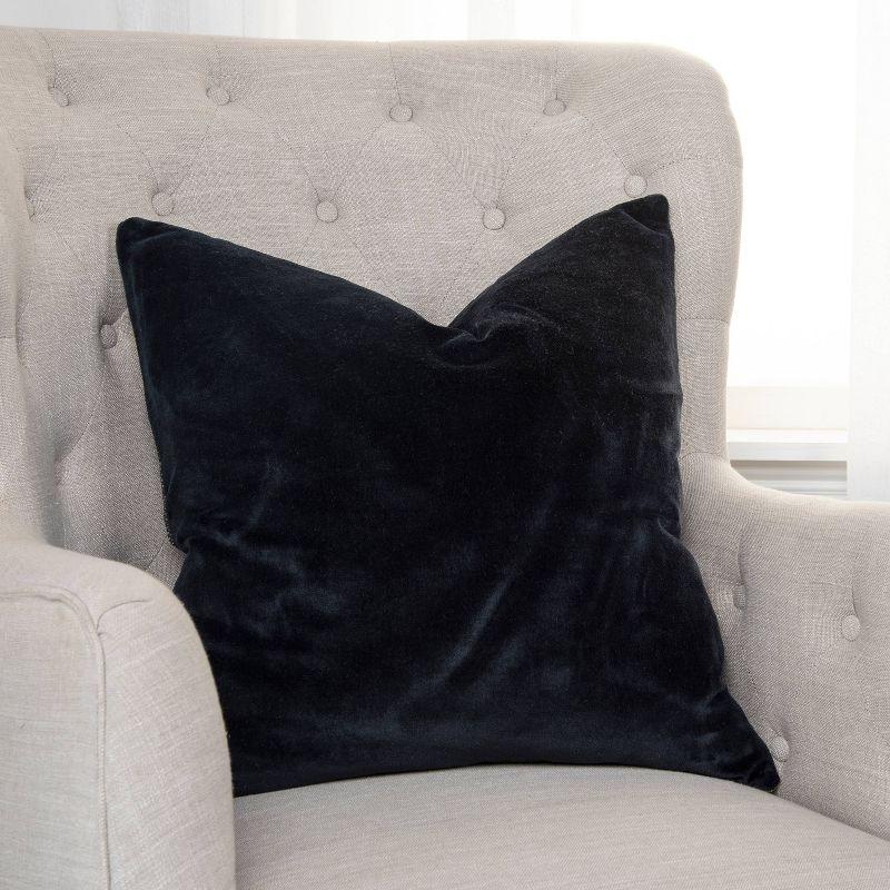 22"x22" Oversize Reversible Solid Square Throw Pillow Cover Black - Rizzy Home: Cotton Velvet, Zipper Closure, Indoor Use