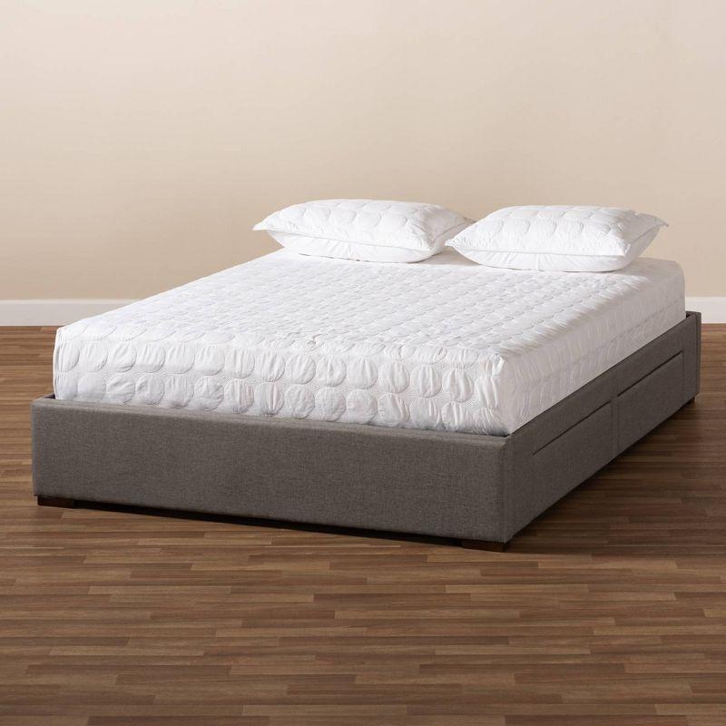 King Leni Bed Frame Gray - Baxton Studio: Storage Drawers, Polyester Upholstery, Foam Padded, Wood Block Feet