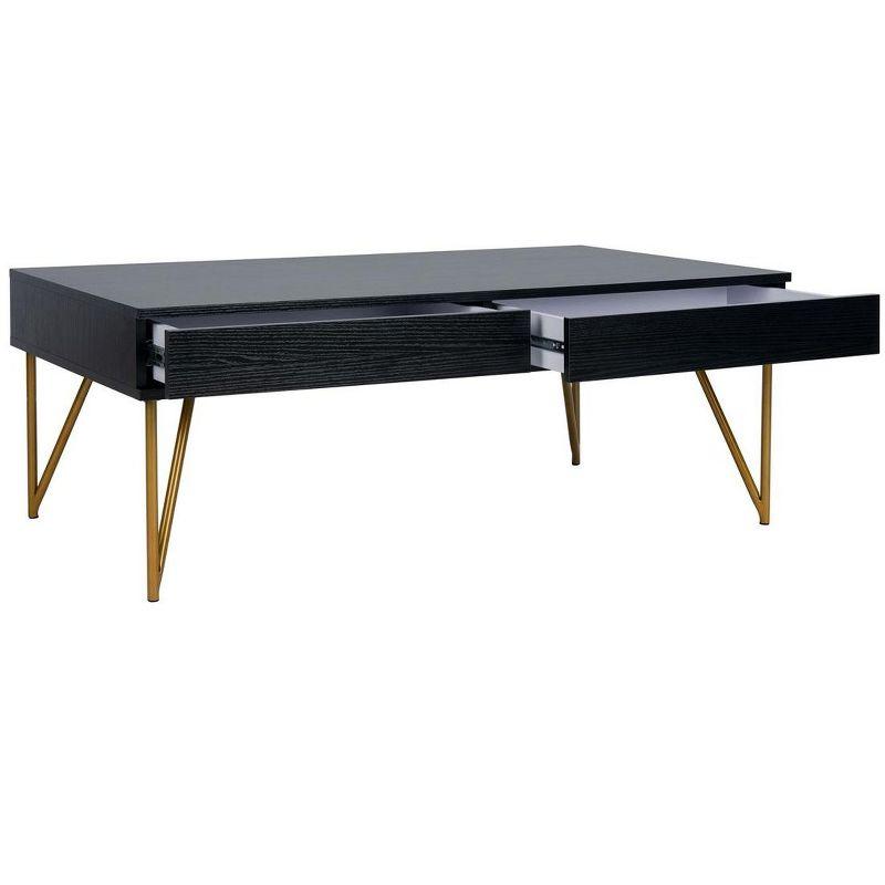 Rectangular Black and Gold Wood Metal Coffee Table with Storage