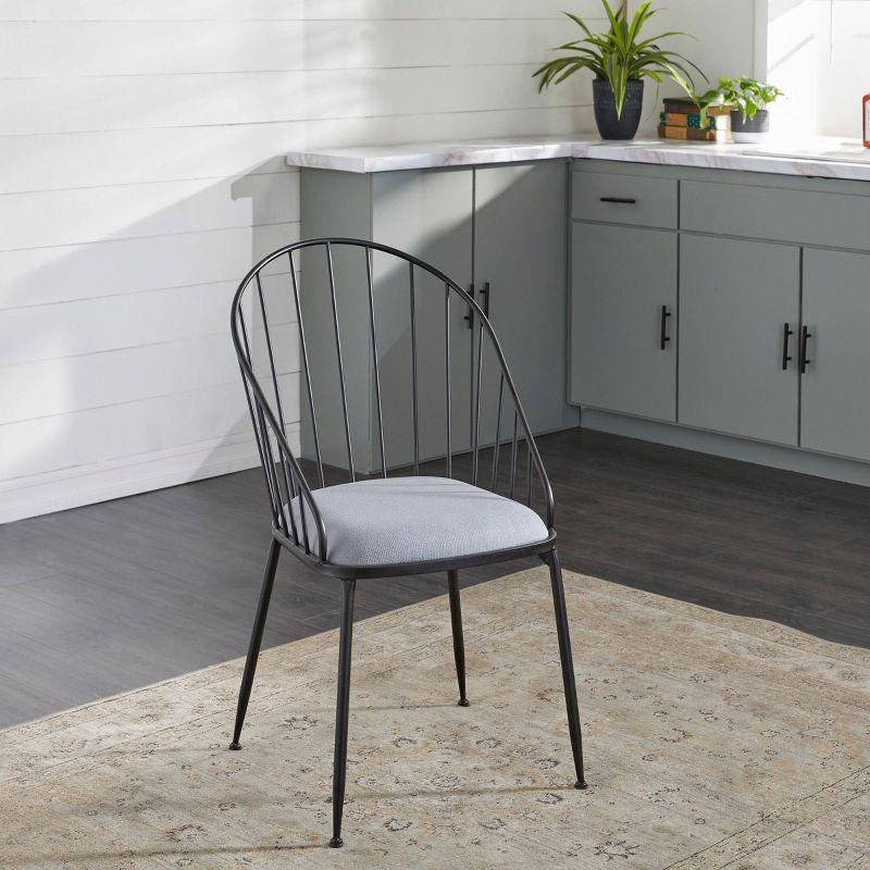 Marlowe Upholstered Metal Windsor Back Side Chair in Black