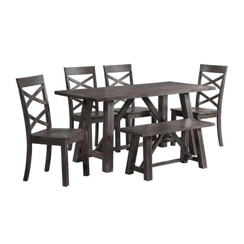 Rustic Farmhouse 6PC Gray Dining Set with Cross-Back Chairs