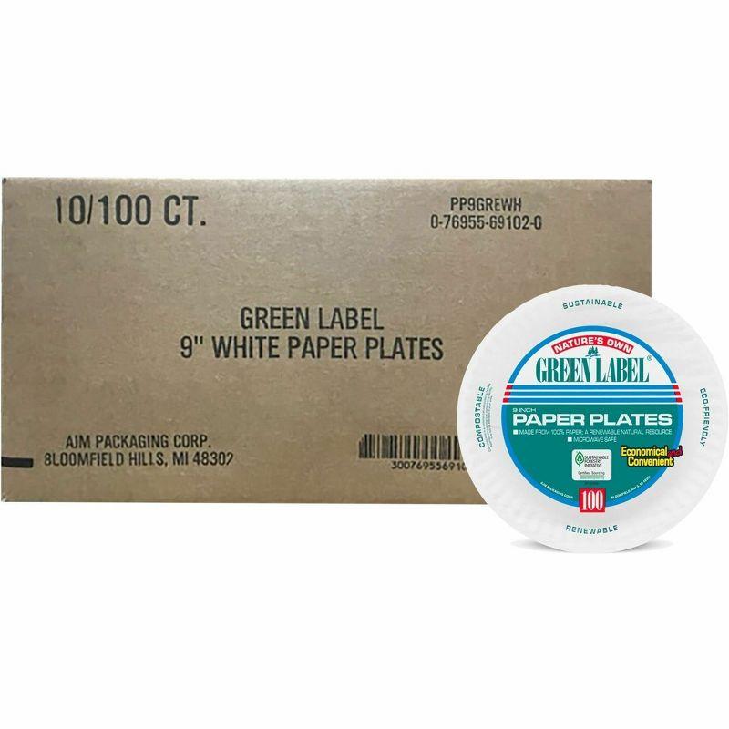 AJM Packaging Corporation White Paper Plates, 9" Dia, 100/Pack, 10 Packs/Carton (Set of 10)