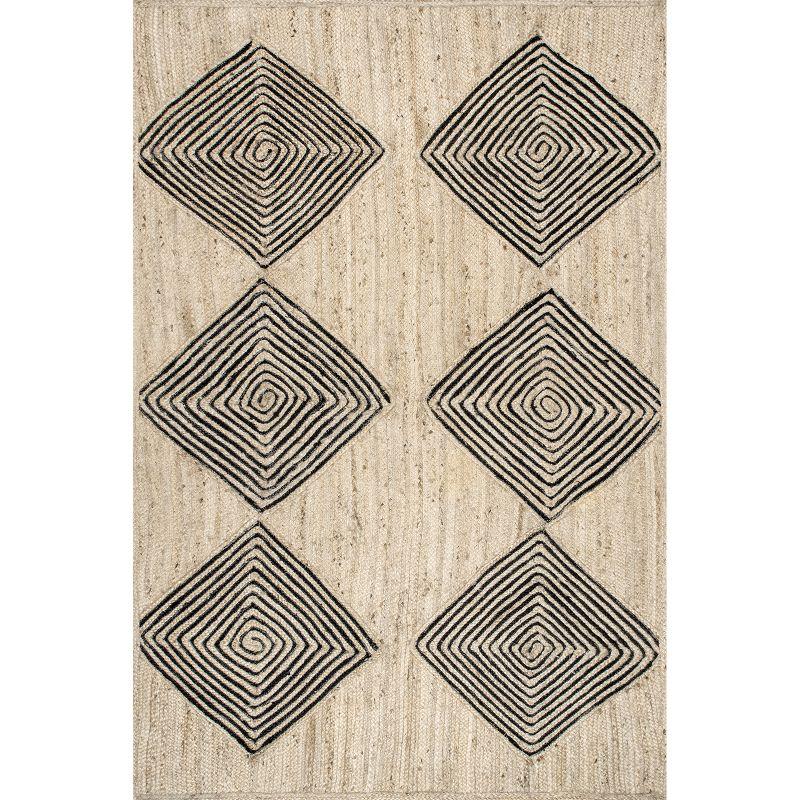 Arvin Olano 49" Square Braided Black Diamond Jute Rug