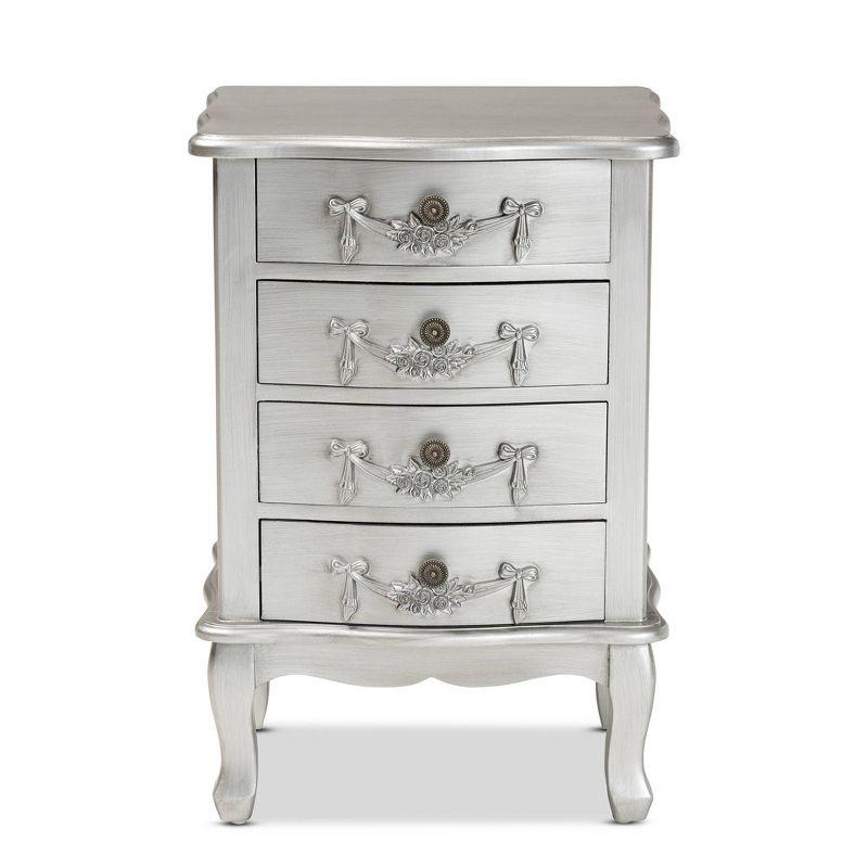 Callen Classic Brushed Silver 4-Drawer Wood Nightstand