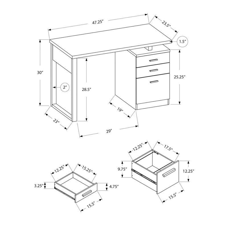 Modern Gray and Black Home Office Desk with 3 Storage Drawers