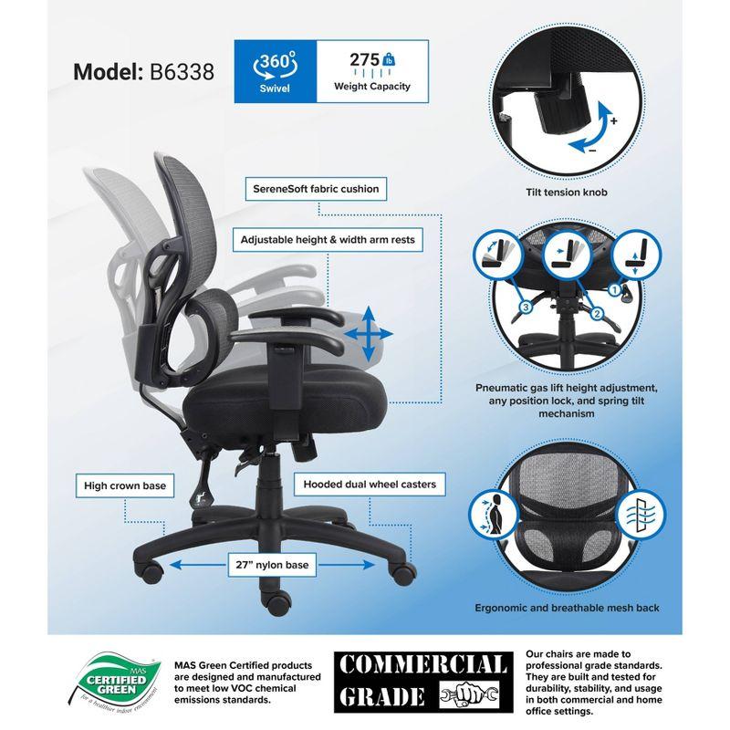 Boss Office Products Multi-Function Mesh Task Chair Black: Ergonomic, Lumbar Support, Swivel, Adjustable Arms