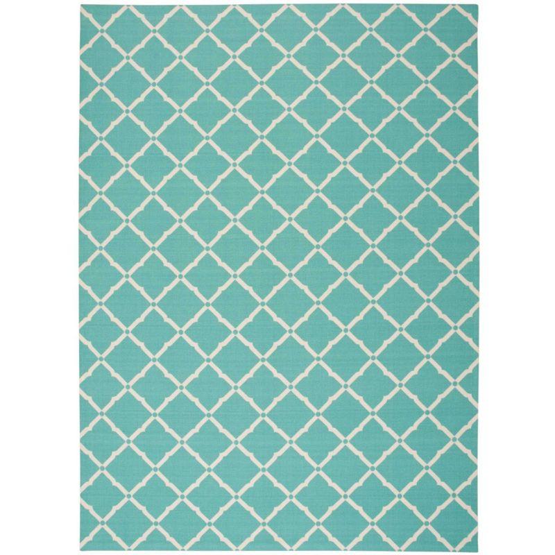 Aqua Floral 93'' Easy-Care Synthetic Indoor/Outdoor Rug