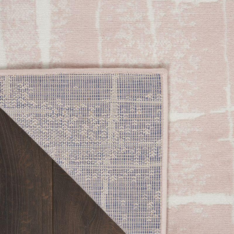 Abstract Pink Ivory Synthetic 2' x 6' Reversible Area Rug