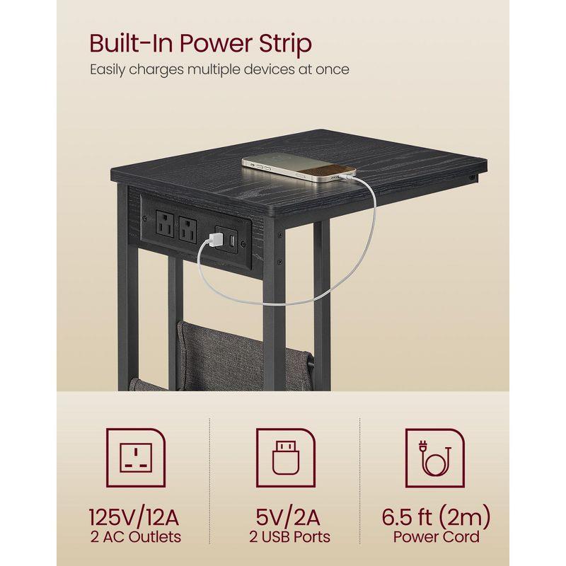 VASAGLE C-Shaped Side Table, End Table with Charging Station, 2 USB Ports and Outlets, C Table for Couch, Sofa, with Storage Bag