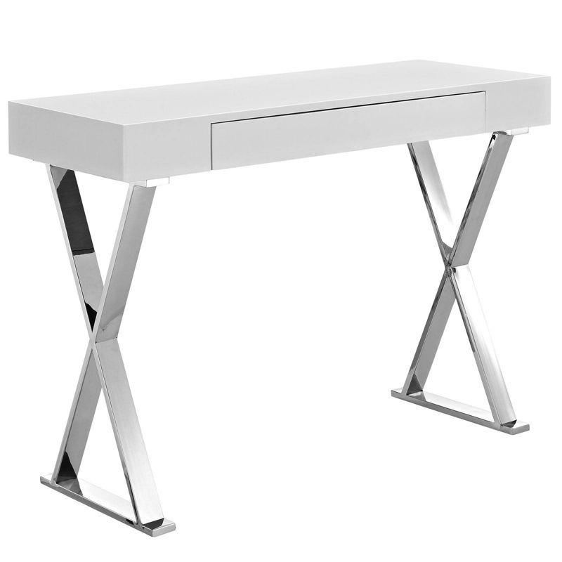Glamorous Hollywood White Chrome Console Table with Storage