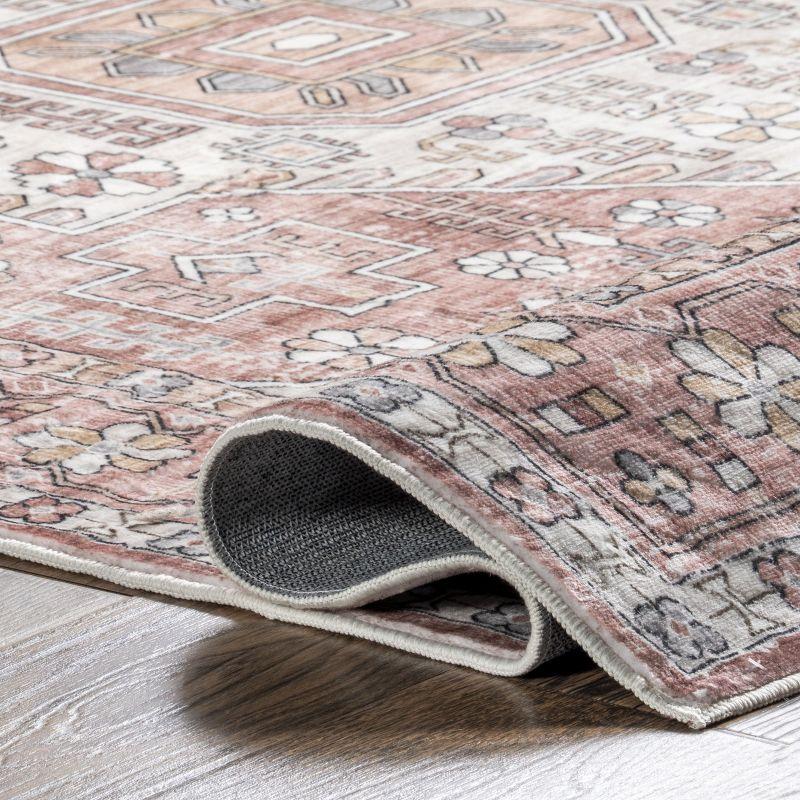 Nuloom Evon Traditional Medallion Pet Friendly Machine Washable Area Rug, 4' x 6', Blush Pink