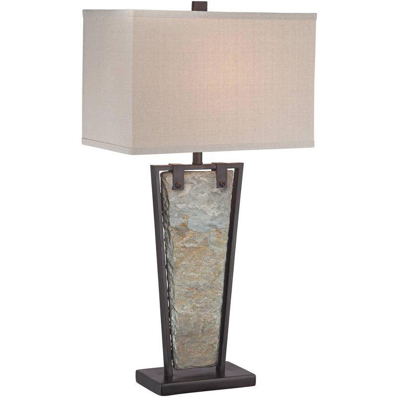 Franklin Iron Works Zion Rustic Table Lamp 30" Tall Tapered Natural Slate Bronze Metal Rectangular Shade for Bedroom Living Room Bedside Nightstand