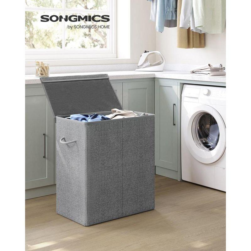 SONGMICS 142L Double Laundry Hamper with Lid Clothes Hamper with Removable Fabric Bag with Handles