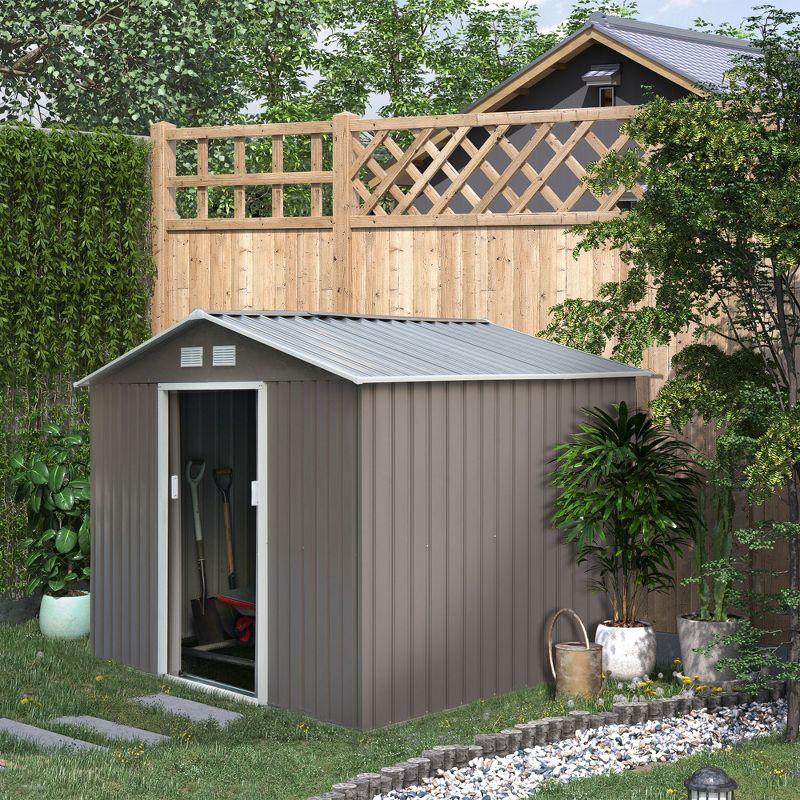 Outsunny Metal Storage Shed Organizer, Garden Tool House with Vents and Sliding Doors for Backyard, Patio, Garage, Lawn