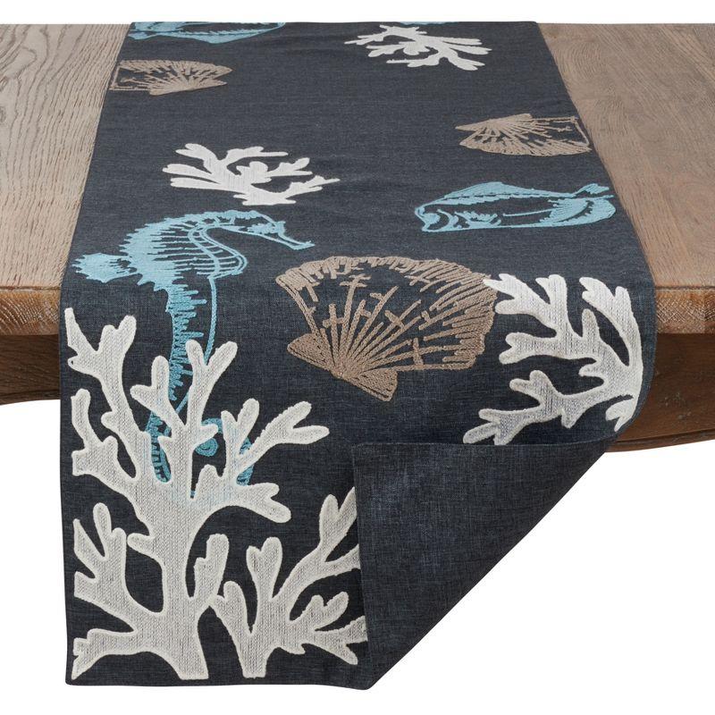 Coastal Sea Life Print Polyester Table Runner