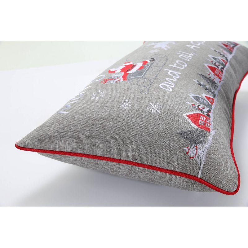 Indoor Christmas 'Merry Christmas To All' Rectangular Throw Pillow: Santa Sleigh, Embroidered - Pillow Perfect