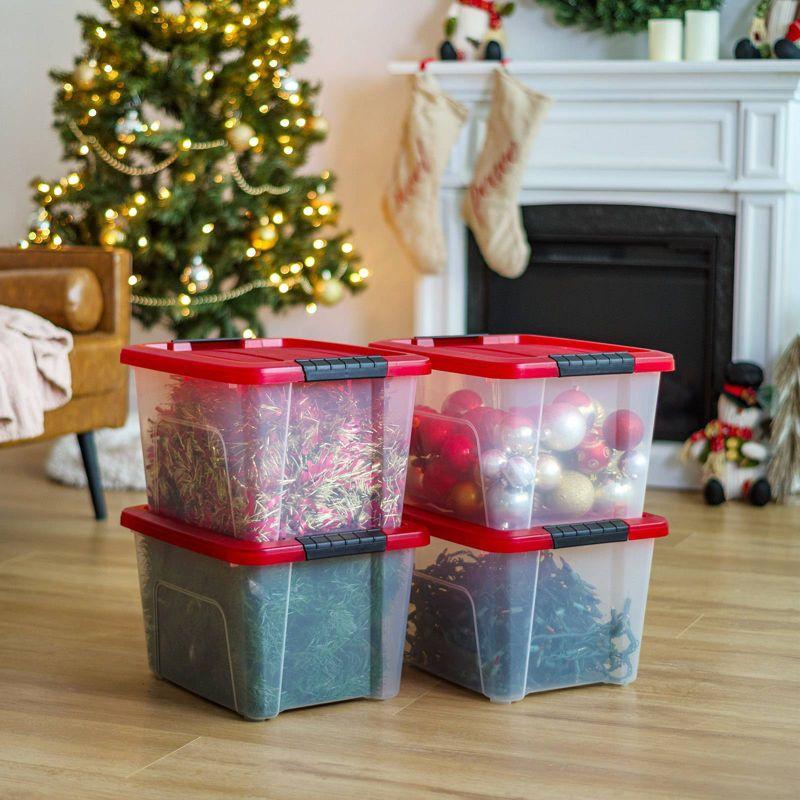 Clear Plastic Storage Totes with Red Lids, Set of 4