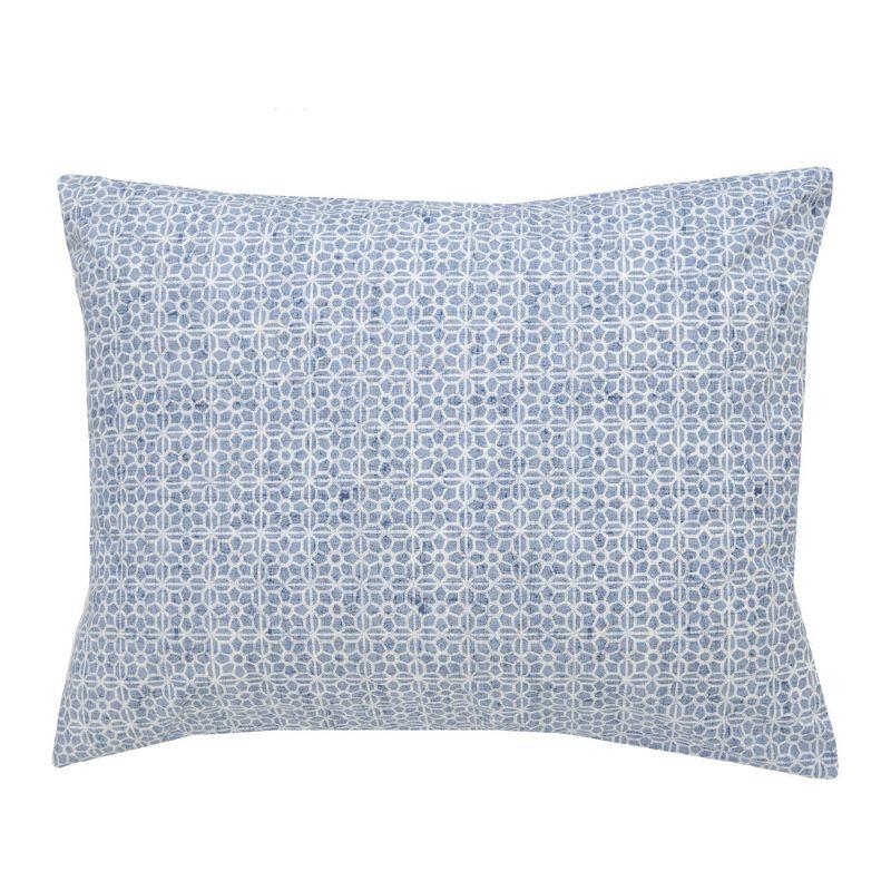 King Blue Cotton Pintuck Duvet Set with Tile Print