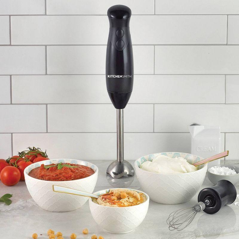 Black 250W Handheld Immersion Blender with Whisk Attachment