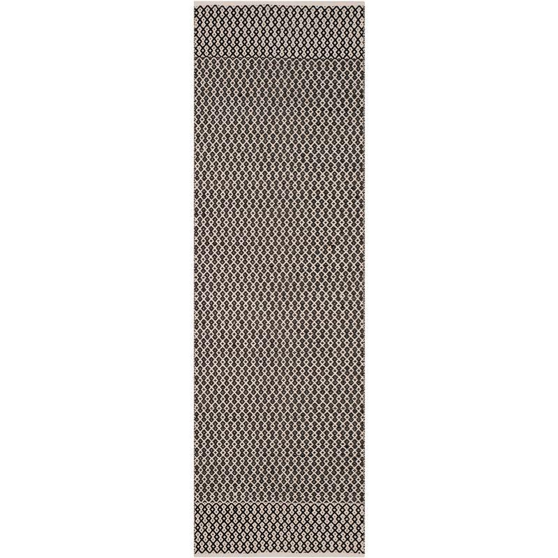 Ivory & Black Handwoven Cotton-Wool Blend Runner Rug