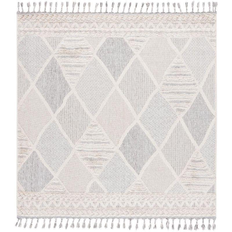 Chloe Ivory and Gray Hand-Knotted Square Wool Rug