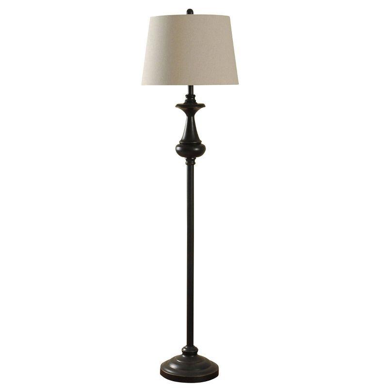 Bronze Floor Lamp with Natural Linen Shade and 3-Way Switch