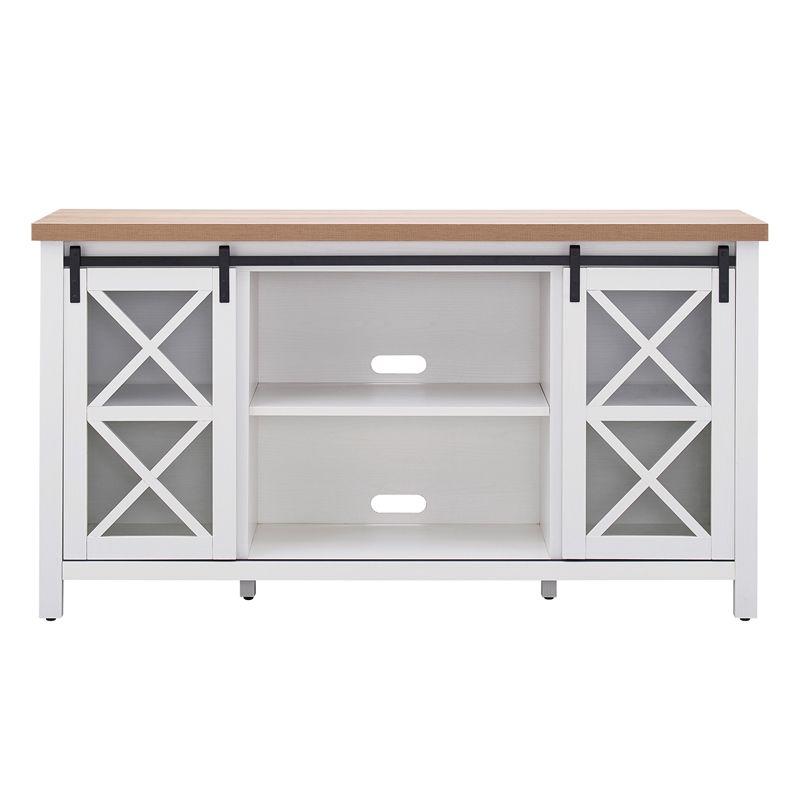 Clementine 58" White and Golden Oak Modern Farmhouse TV Stand