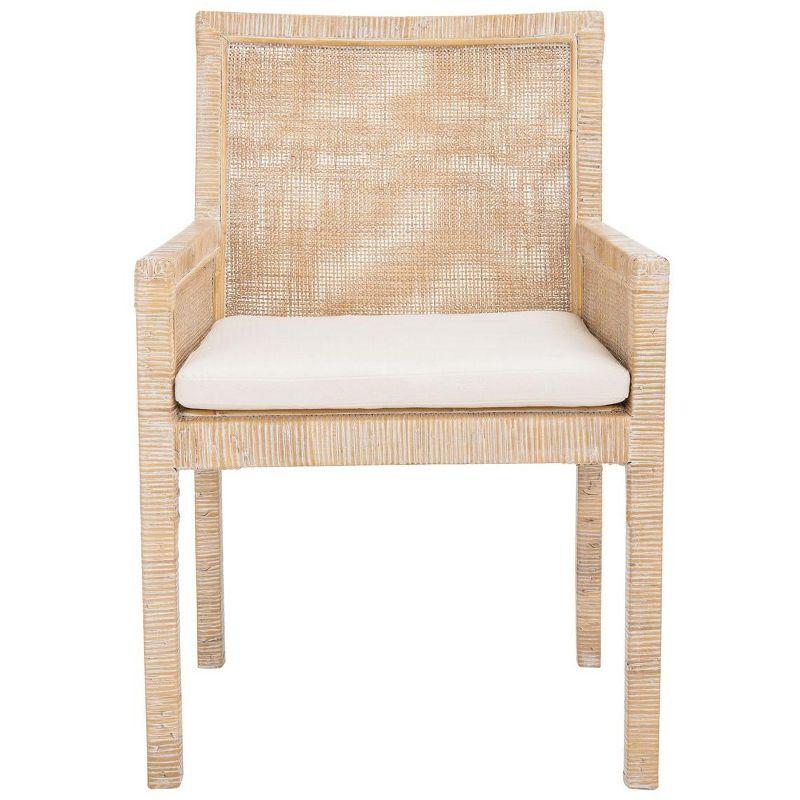 Grey White Wash Cane Accent Chair with Cushion