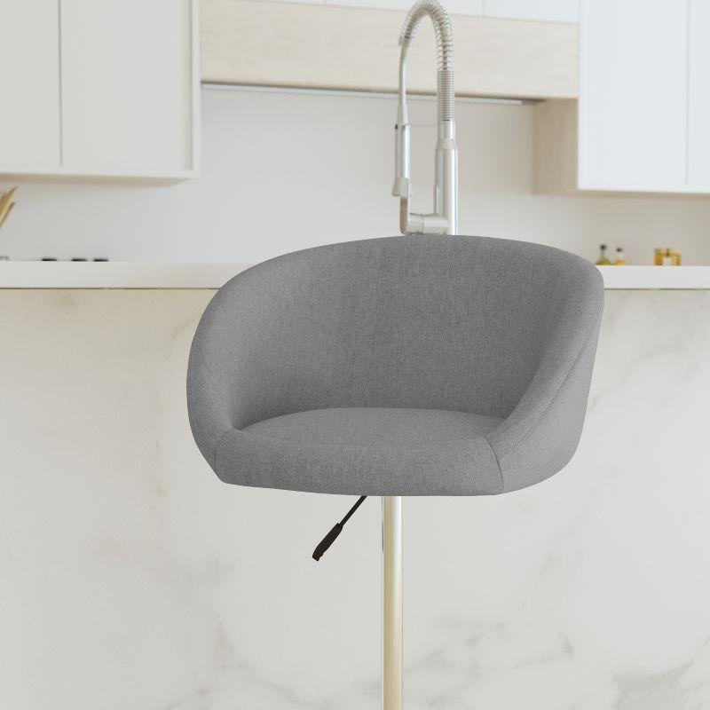 Merrick Lane Bucket Seat Bar and Dining Stool Modern Gray Fabric Stool with 360 Swivel, Adjustable Height and Chrome Footrest