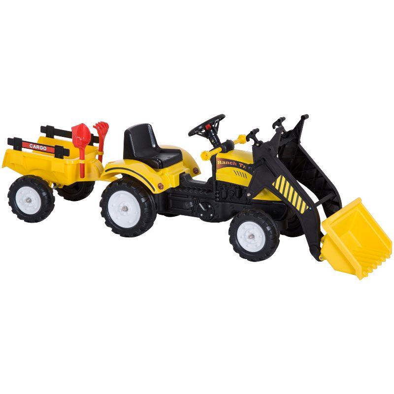 Aosom Front Loader Excavator Ride On Toy Kids Pretend Play Digger Tractor Construction Truck Pedal Control W/ 6 Wheels Controllable Bucket For 3-6 Years Old