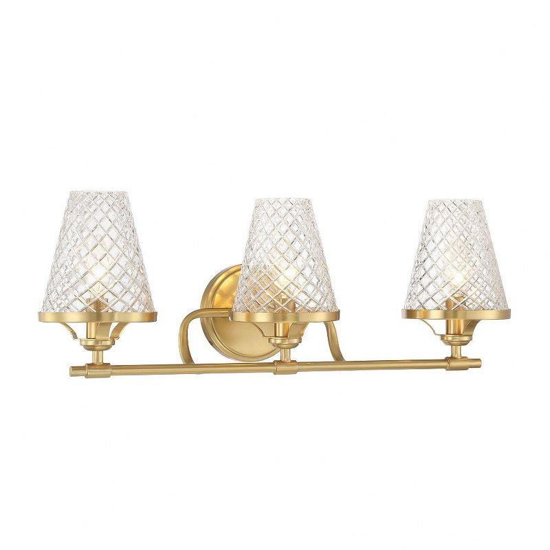 Warm Brass 3-Light Vanity with Clear Glass Shades